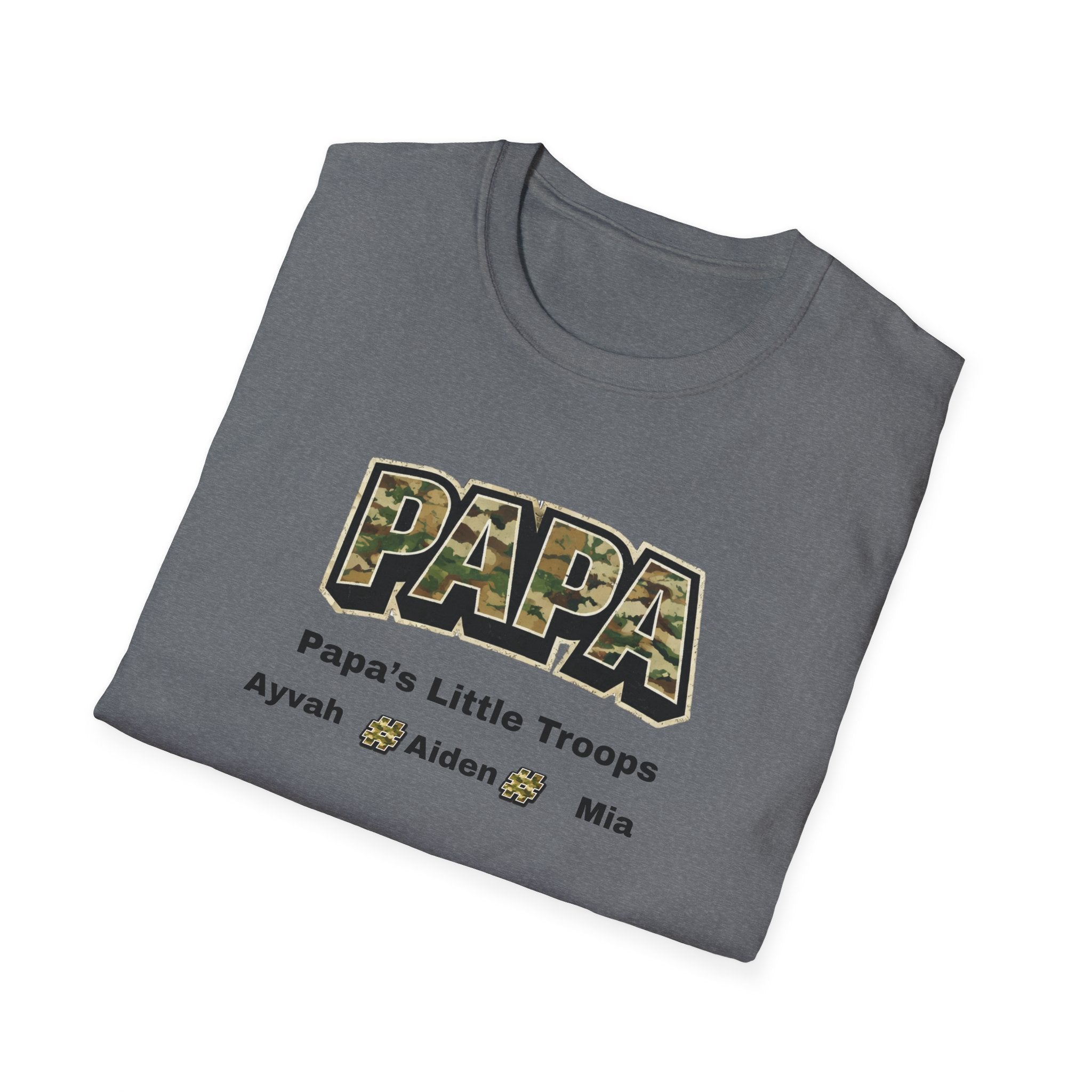 Papa Camo T-Shirt — “Papa’s Little Troops” Personalized Kids Names Tee