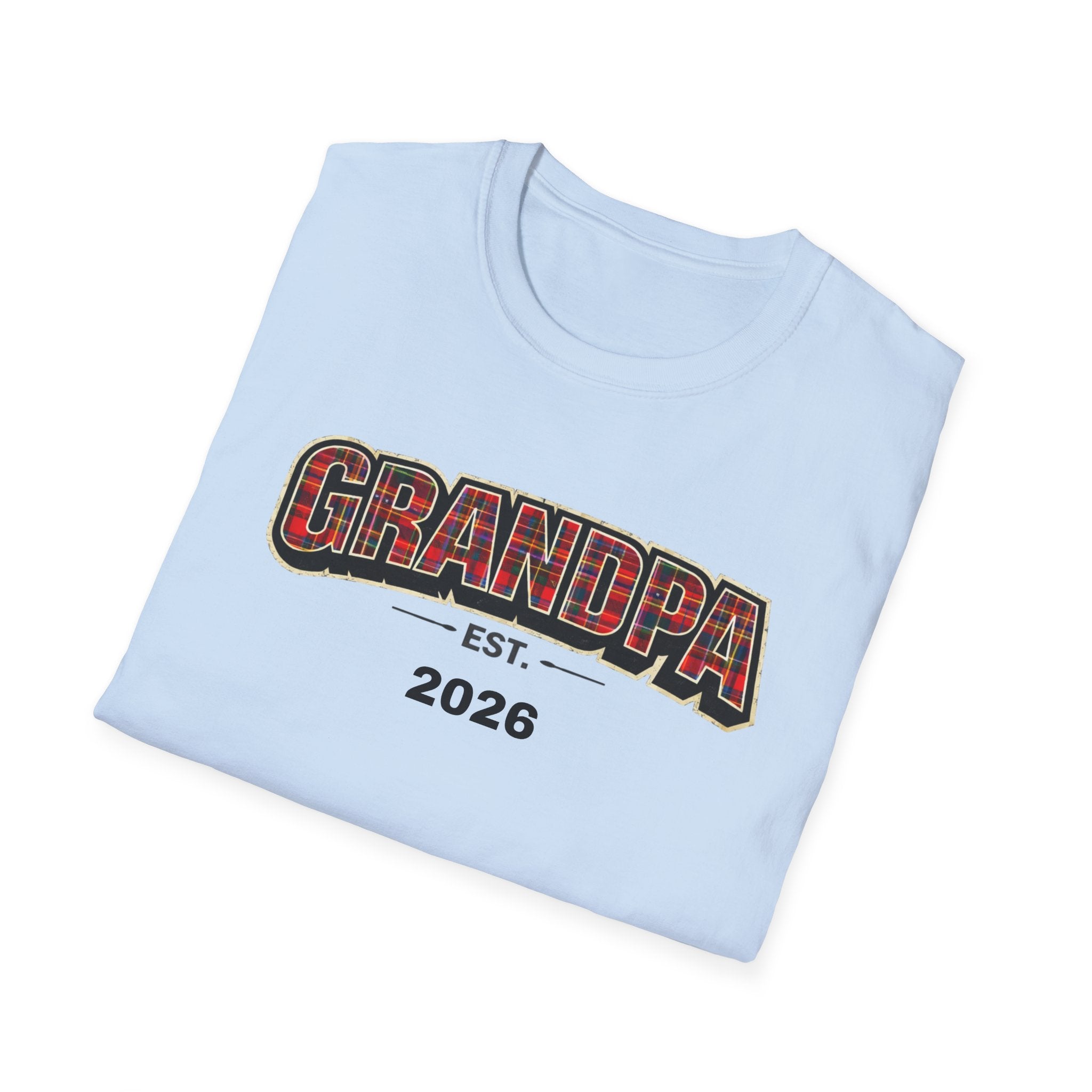 Grandpa EST. 2026 T-Shirt — New Grandpa Plaid Announcement Tee