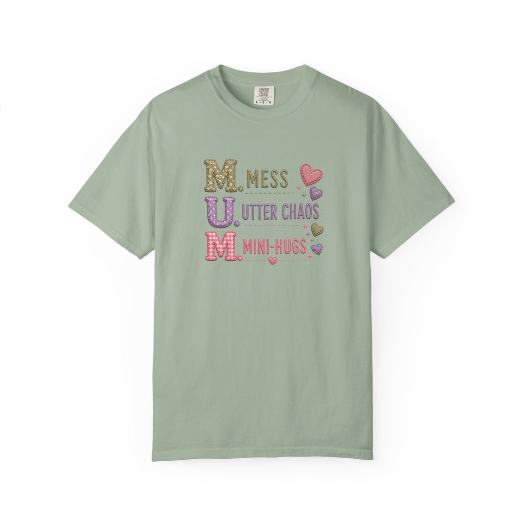 Mom Acronym T-Shirt — "M.U.M. Mess, Utter Chaos, Mini-Hugs" Cute Mom Graphic Tee