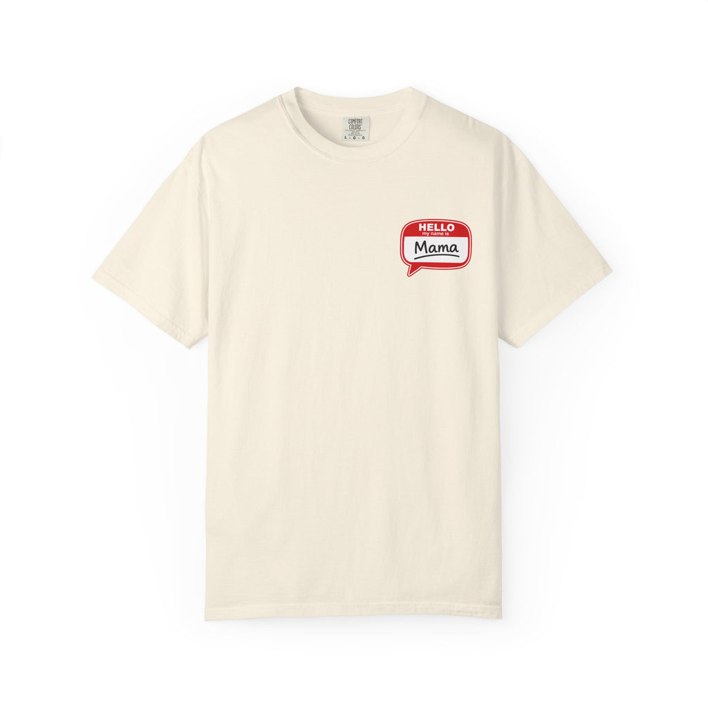 Hello Mama Pocket T‑Shirt — Cute 'Hello Mama' Name Tag Graphic Tee for New and Expecting Moms