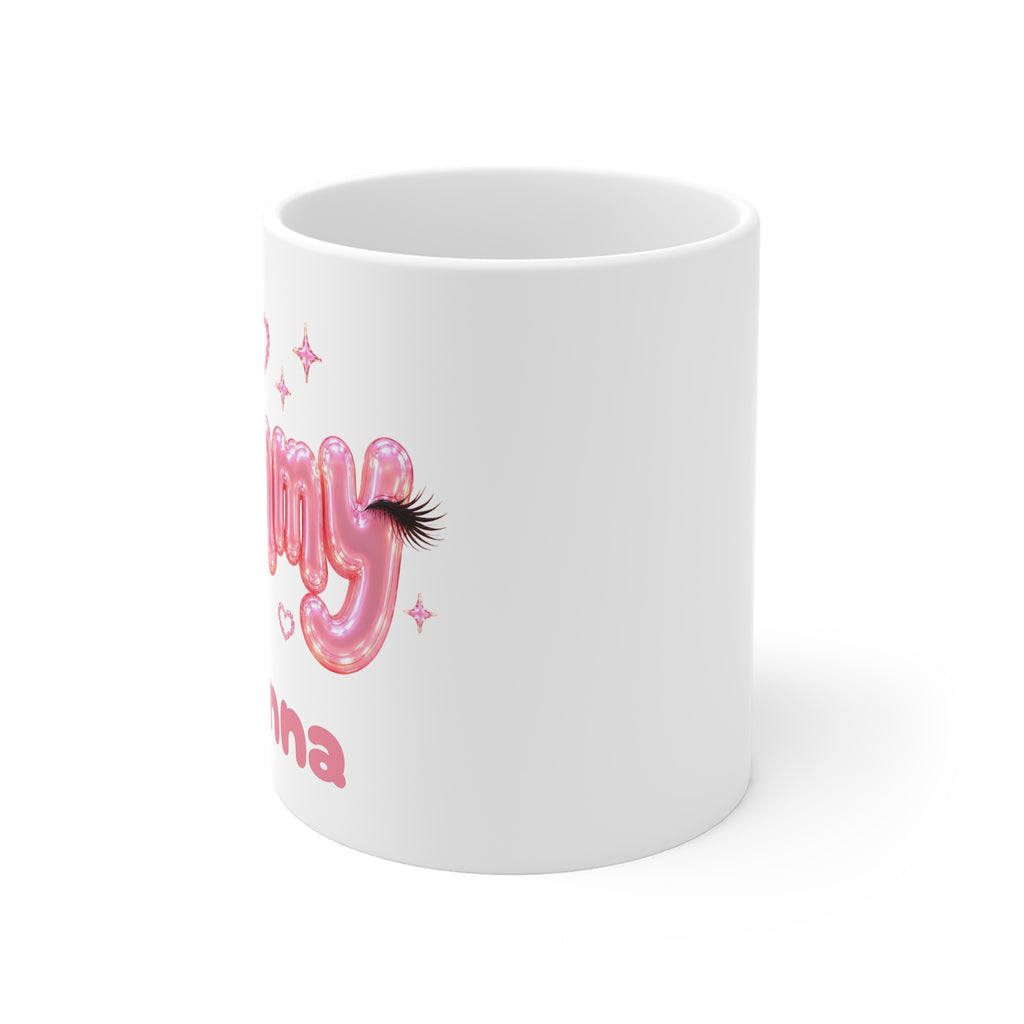 MOMMY Personalized Pink Balloon Eyelashes Mug