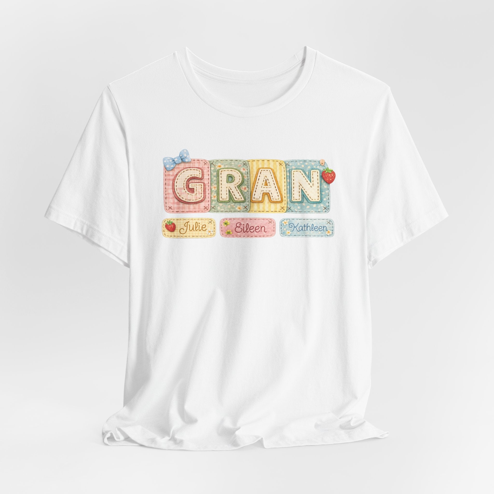 Gran Retro Patch Tee — Personalized 'Gran' Name Blocks Short Sleeve Shirt