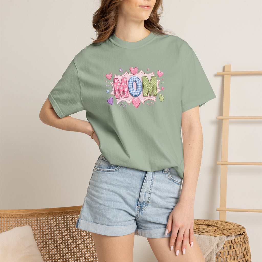 Mom Hearts T‑Shirt — Cute Pastel "MOM" Graphic Tee for Mother's Day & Everyday