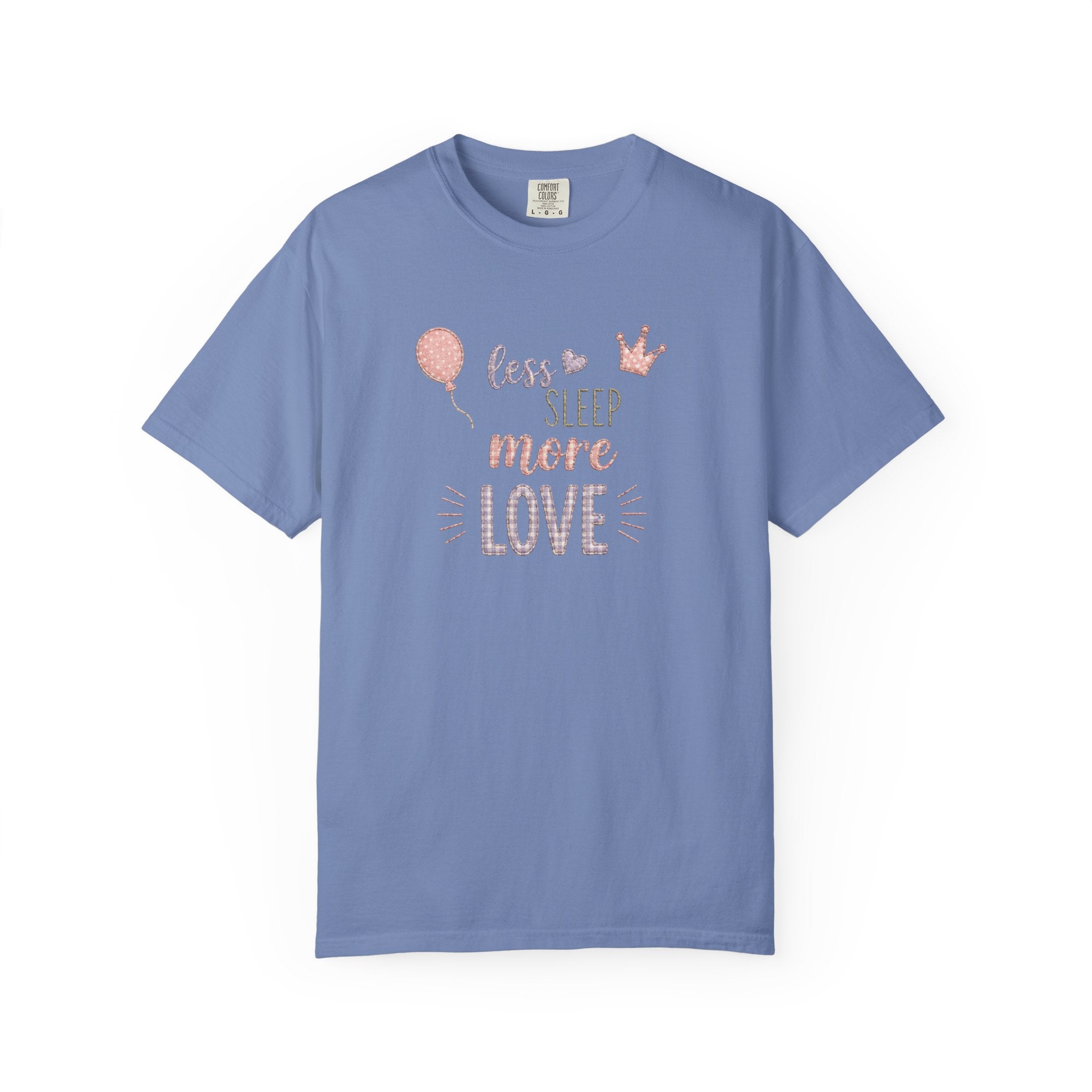 Less Sleep More Love T-Shirt – Pregnancy Announcment Cute Pink Balloon & Crown Graphic Tee