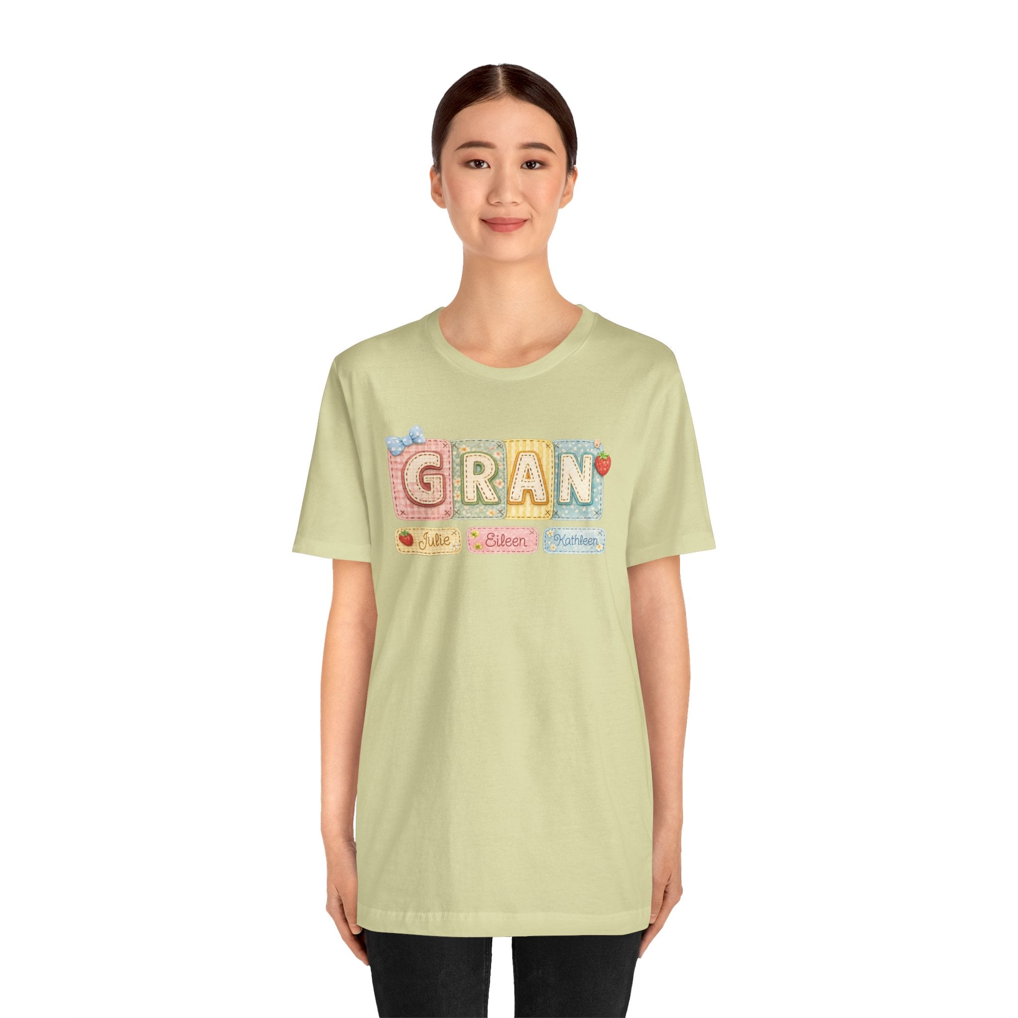 Gran Retro Patch Tee — Personalized 'Gran' Name Blocks Short Sleeve Shirt