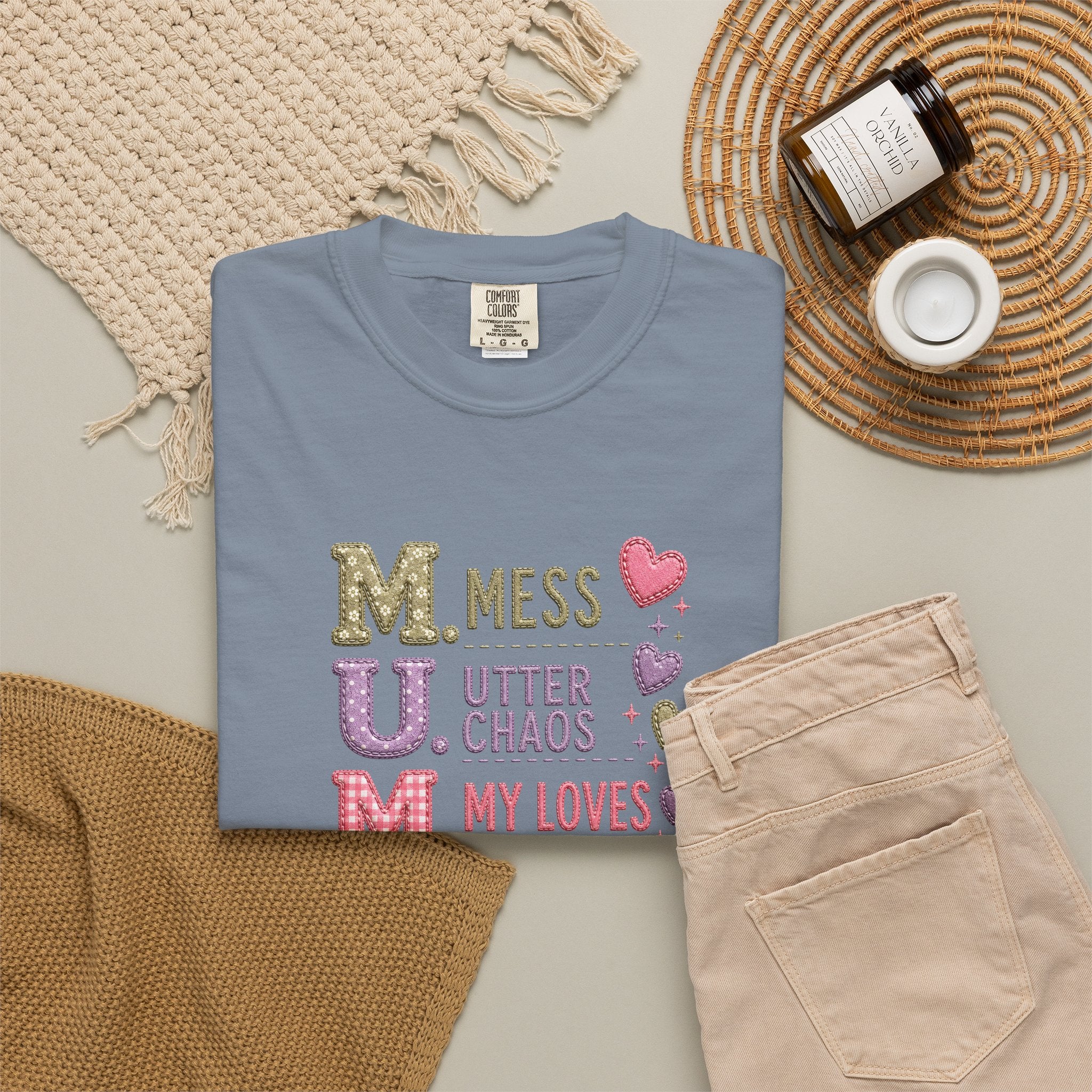 MUM Acronym Heart Graphic T-Shirt — "Mess Utter Chaos My Loves" Mother's Day Tee