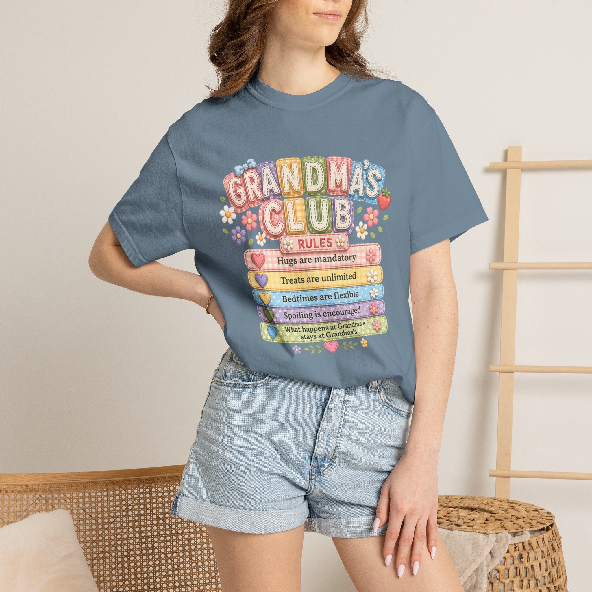 Grandma's Club T-Shirt — Cute Floral 'Grandma's Club' Rules Tee