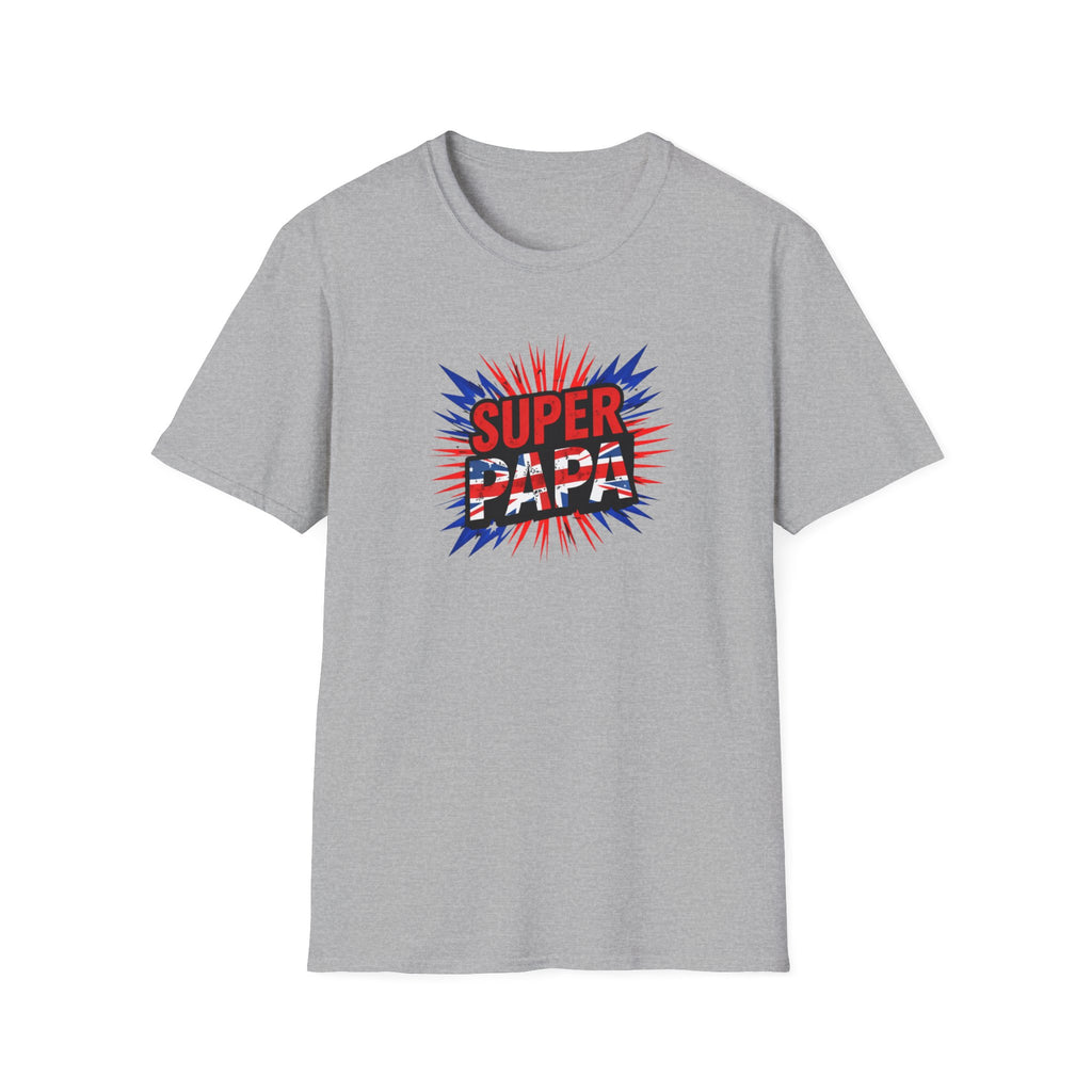 T-Shirt — "Super Papa" Union Jack/England themed Retro Comic Dad Shirt (Father's Day Gift)