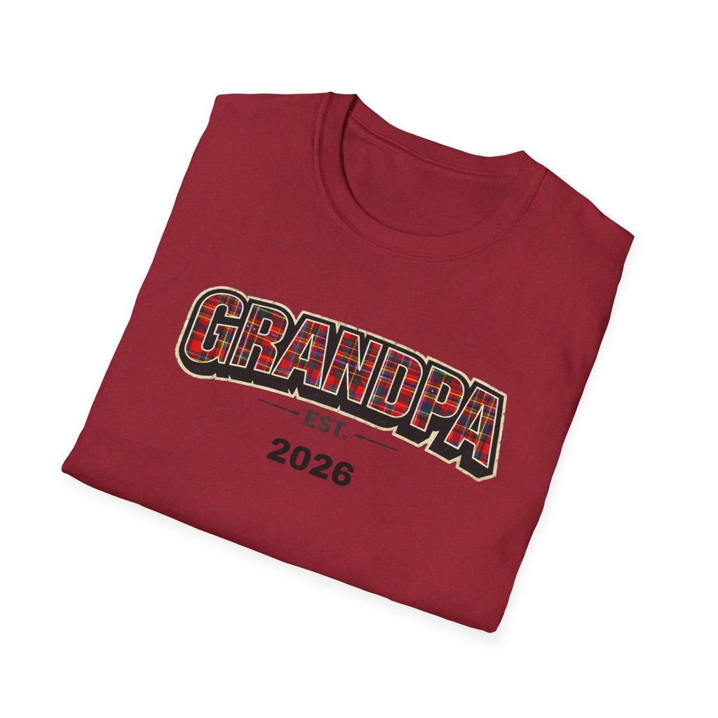 Grandpa EST. 2026 T-Shirt — New Grandpa Plaid Announcement Tee