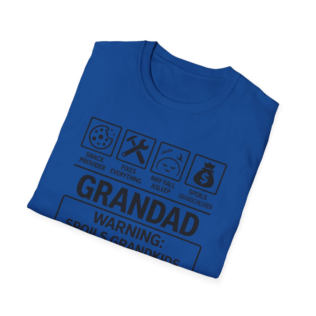 Grandad Warning T-Shirt — 'Warning: Spoils Grandkids & Hands Out Biscuits' Funny Grandpa Shirt