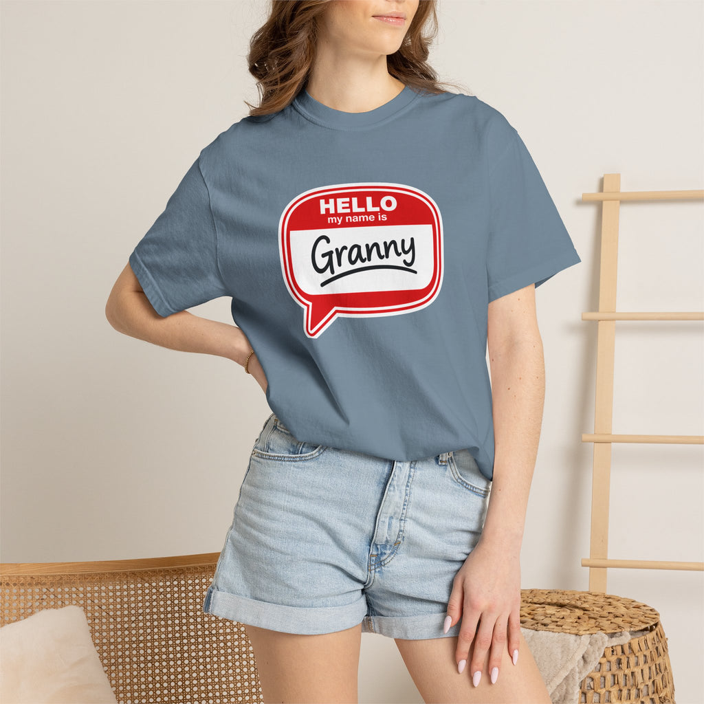 Hello My Name Is Granny T-Shirt - Funny Grandma Gift, Retro Name Badge Tee