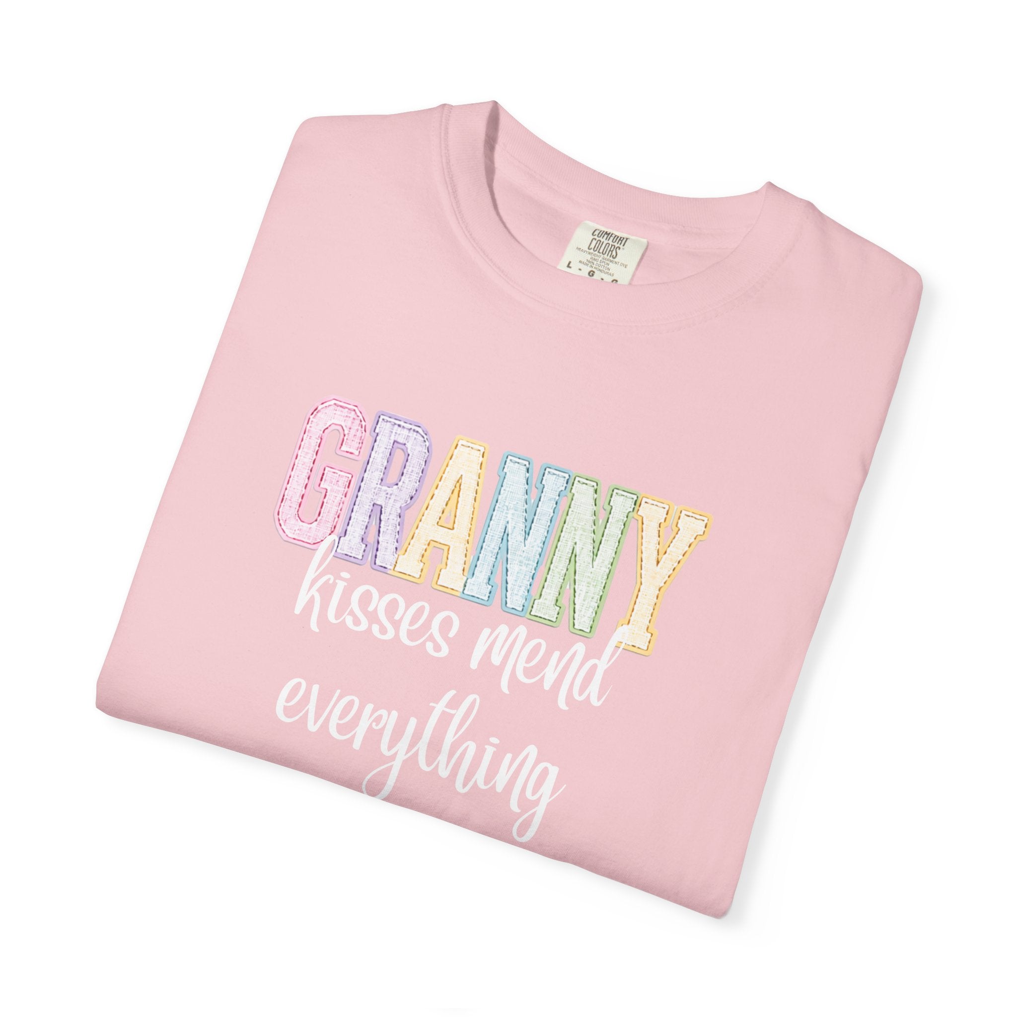 Granny Pastel Patchwork T-Shirt — Retro Rainbow 'GRANNY' Graphic Tee