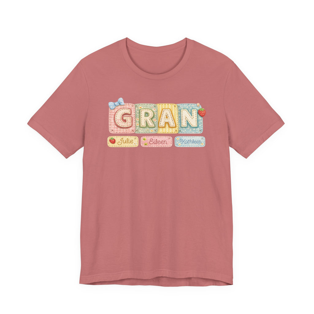 Gran Retro Patch Tee — Personalized 'Gran' Name Blocks Short Sleeve Shirt