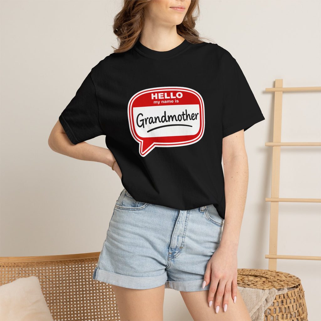 Hello My Name Is Grandmother T-Shirt - Retro Name Badge Tee for Moms & Grandmas