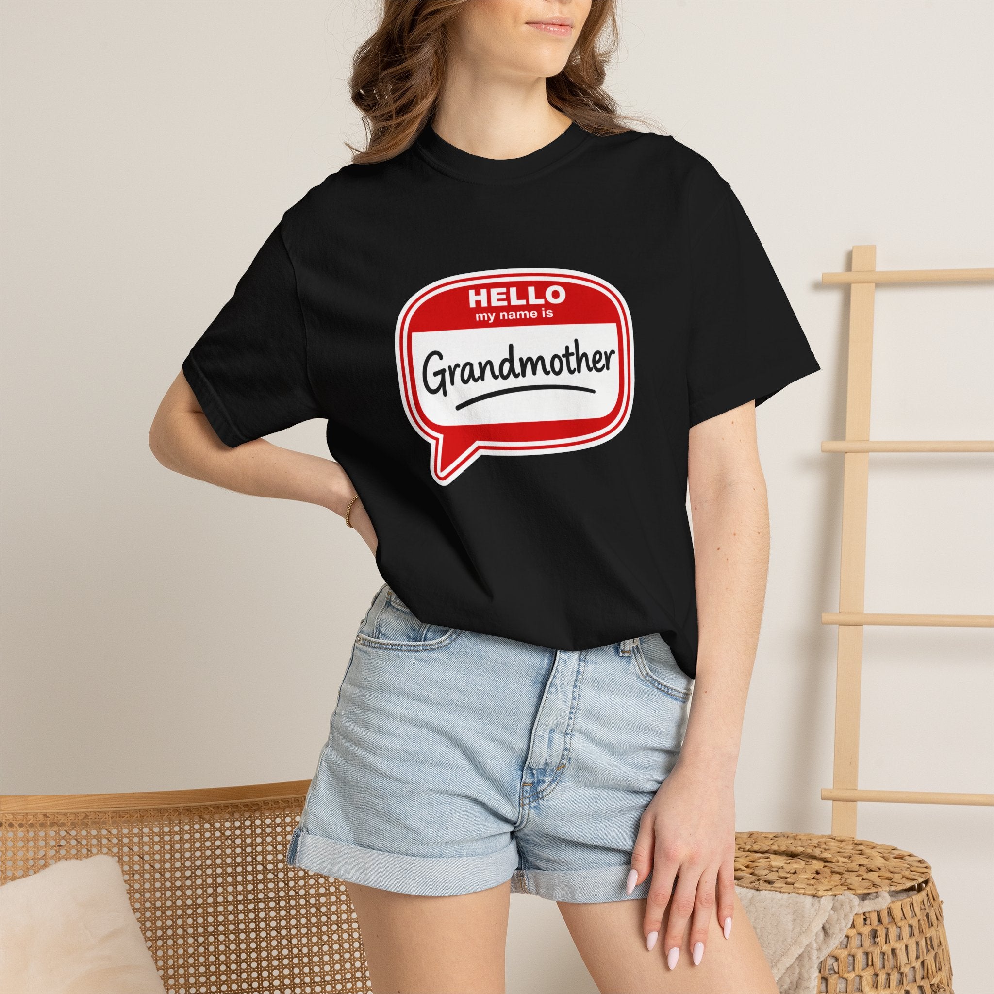 Hello My Name Is Grandmother T-Shirt - Retro Name Badge Tee for Moms & Grandmas