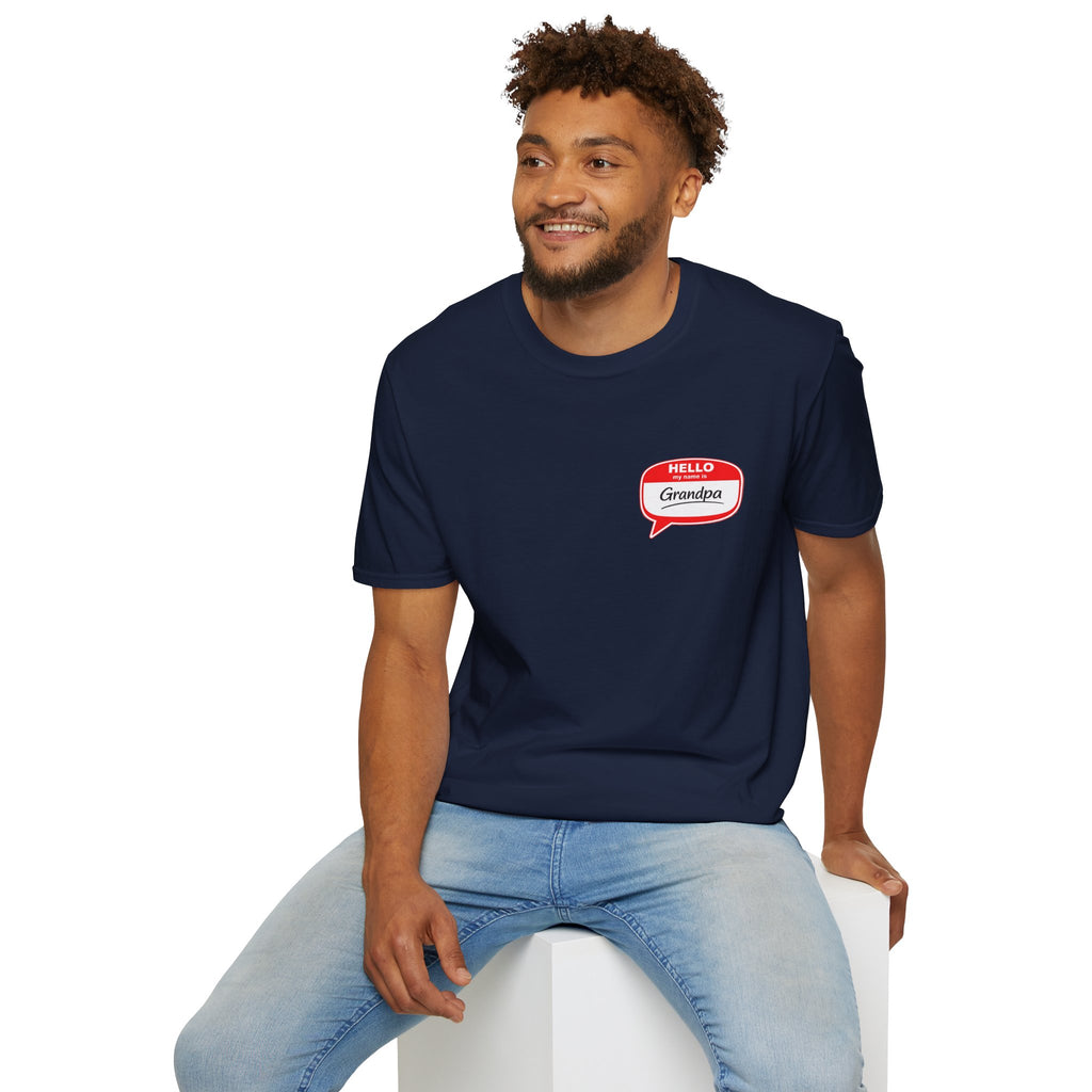 Grandpa Name Tag T-Shirt — "Hello Grandpa" Chest Badge Tee