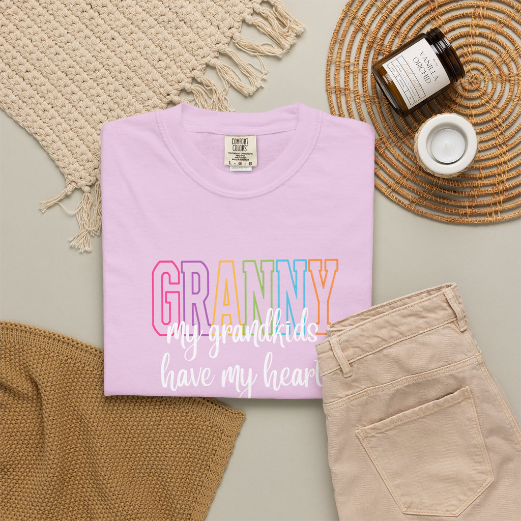 Grandma T-Shirt - "Grandma my grandkids have my heart" Soft Pastel Gift for Mothers & Grandparents