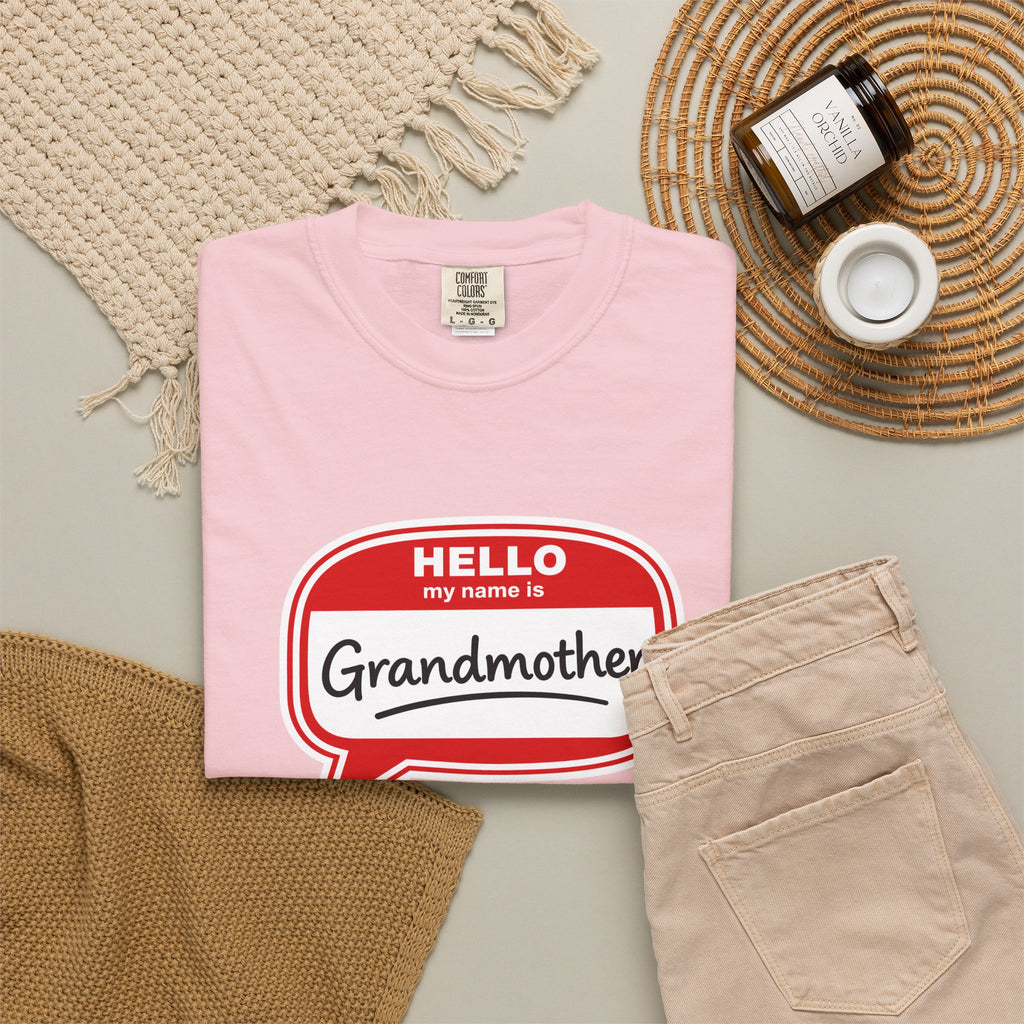 Hello My Name Is Grandmother T-Shirt - Retro Name Badge Tee for Moms & Grandmas