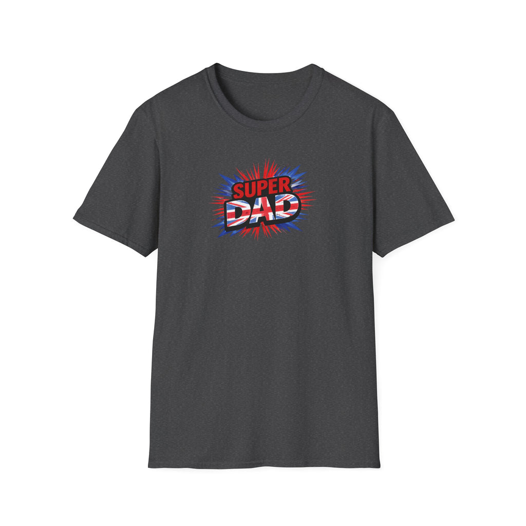 Super Dad T-Shirt – Union Jack Flag pattern Retro Comic Father’s Day Tee