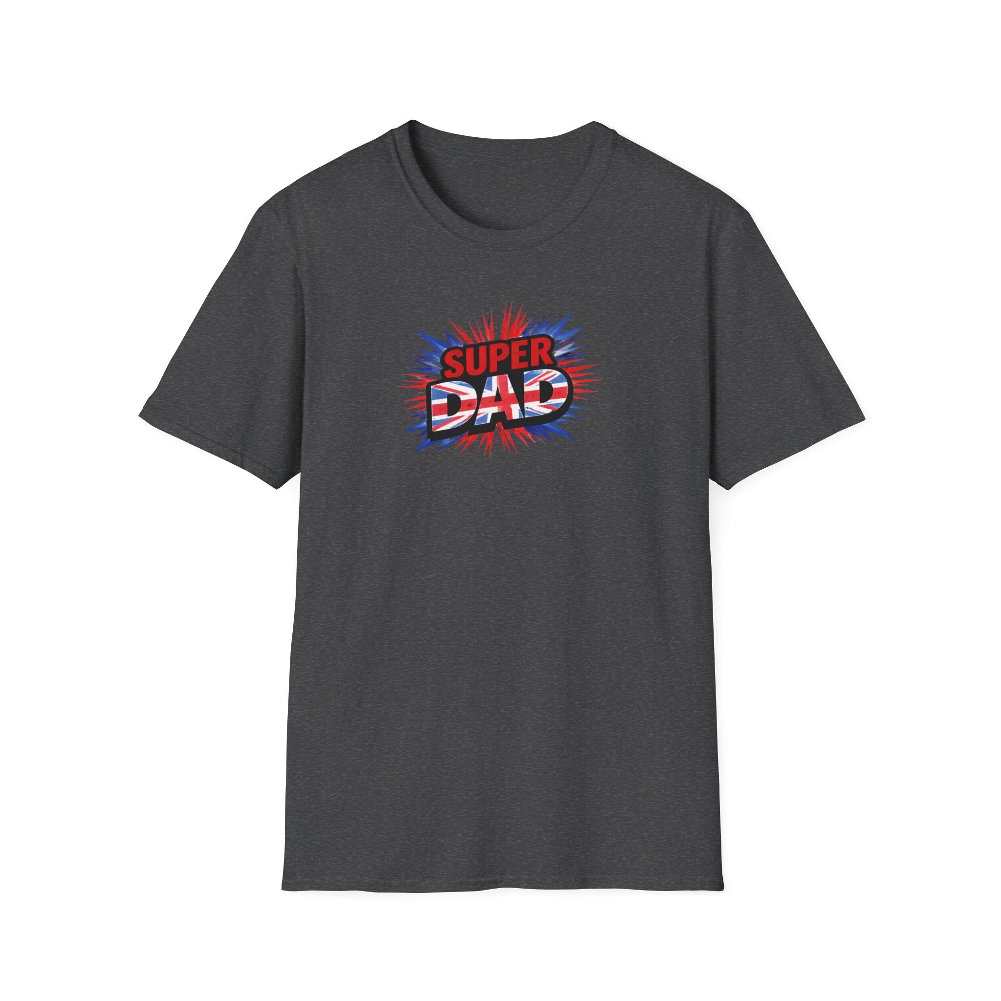 Super Dad T-Shirt – Union Jack Flag pattern Retro Comic Father’s Day Tee