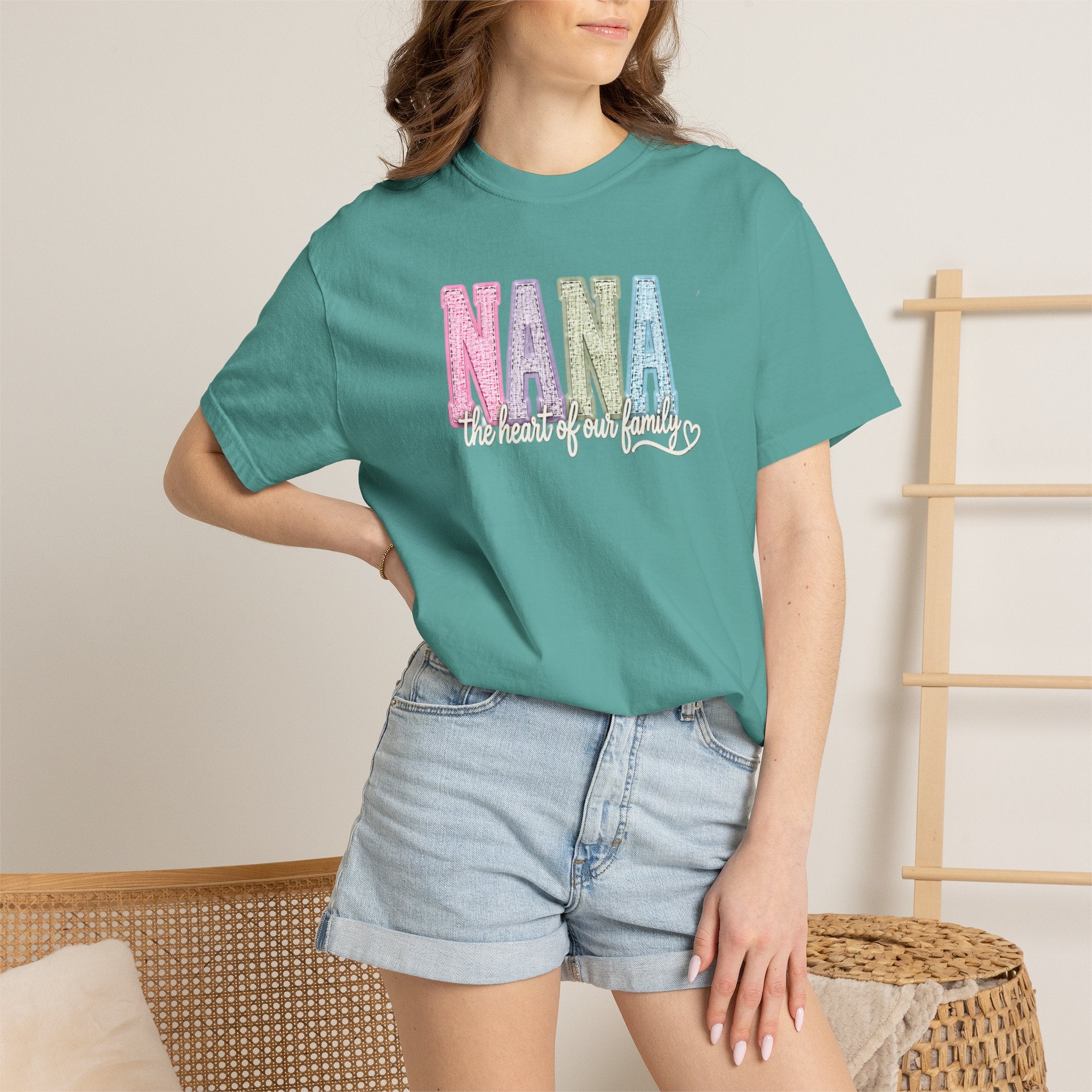 NANA Pastel Patchwork T-Shirt — "The Heart of Our Family" Gift