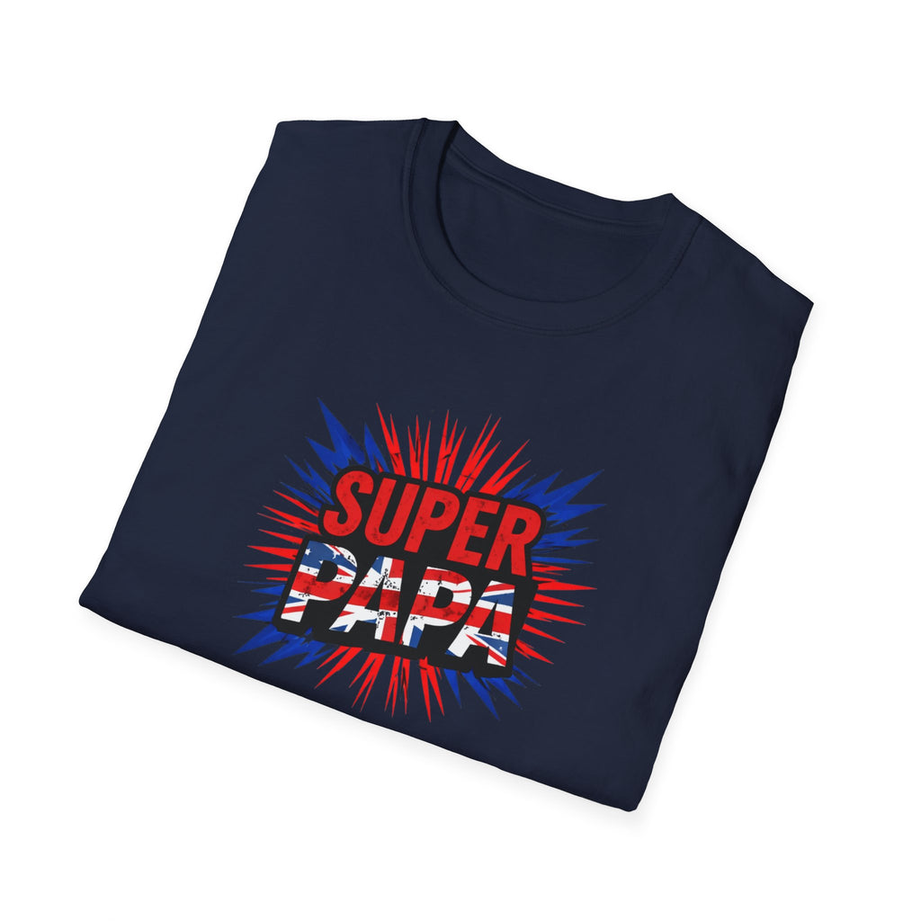 T-Shirt — "Super Papa" Union Jack/England themed Retro Comic Dad Shirt (Father's Day Gift)