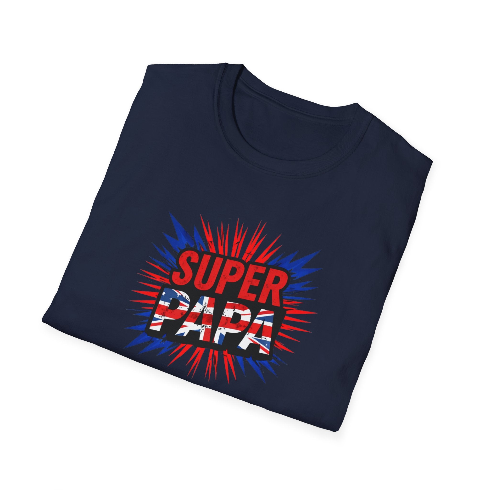 T-Shirt — "Super Papa" Union Jack/England themed Retro Comic Dad Shirt (Father's Day Gift)