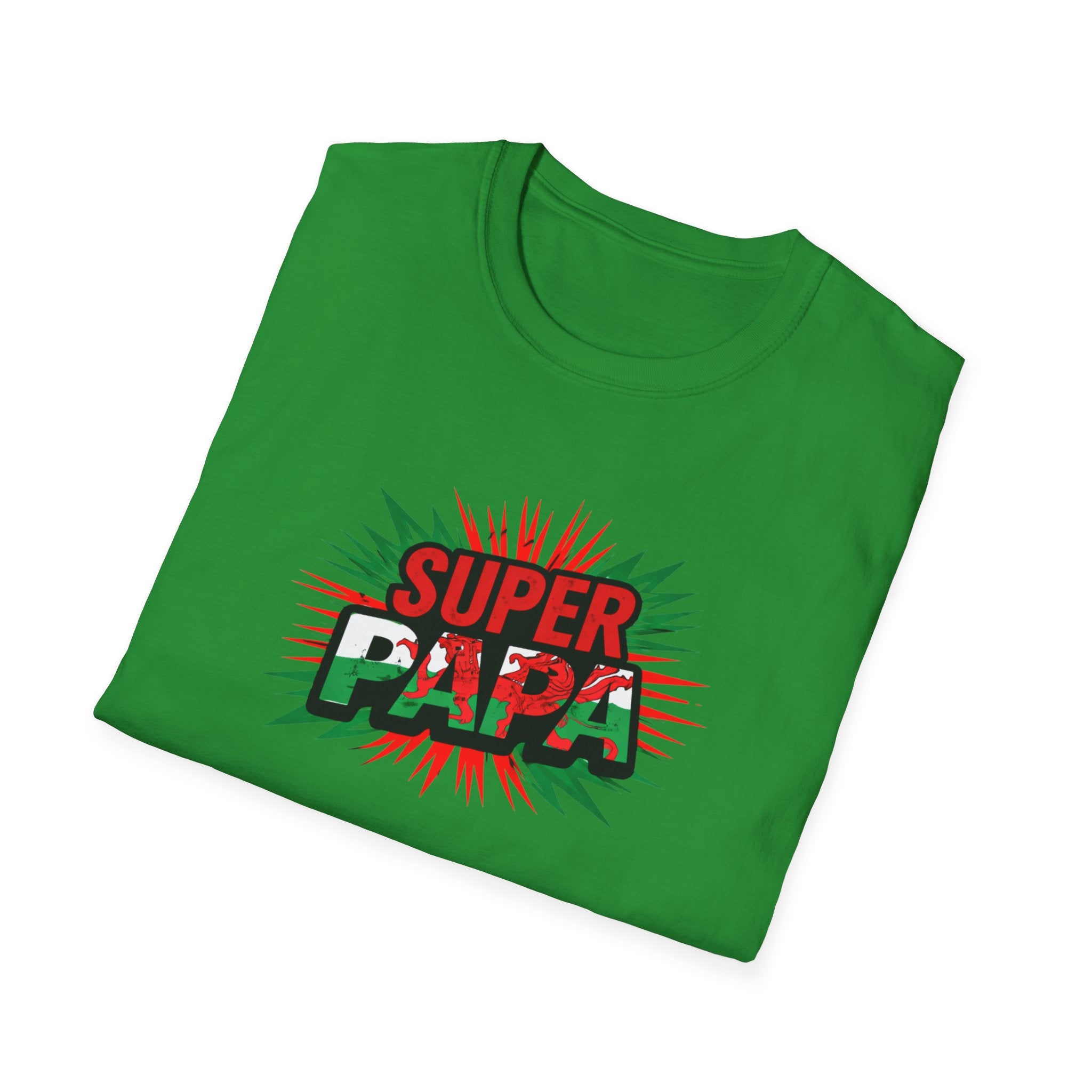 Super Papa Welsh Flag/ Wales themed Graphic T-Shirt — Father’s Day Comic-Style Dad Shirt