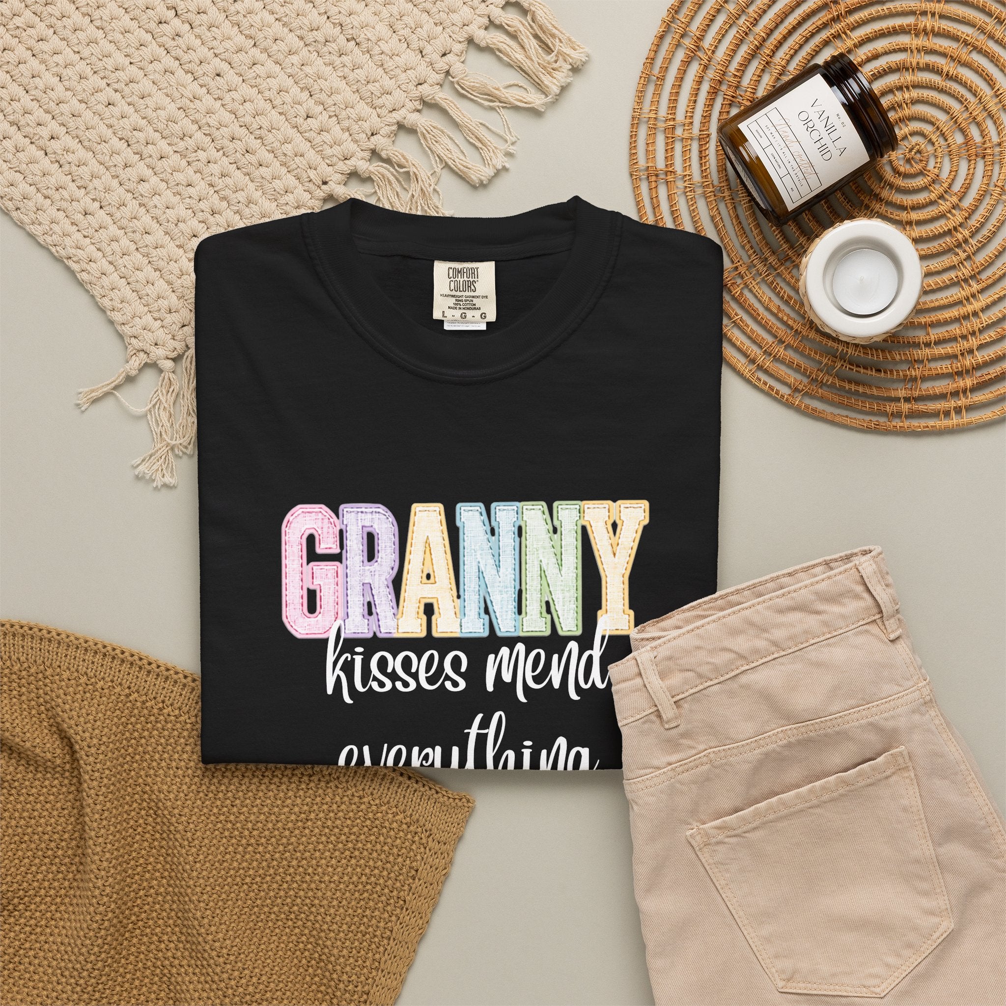 Granny Pastel Patchwork T-Shirt — Retro Rainbow 'GRANNY' Graphic Tee