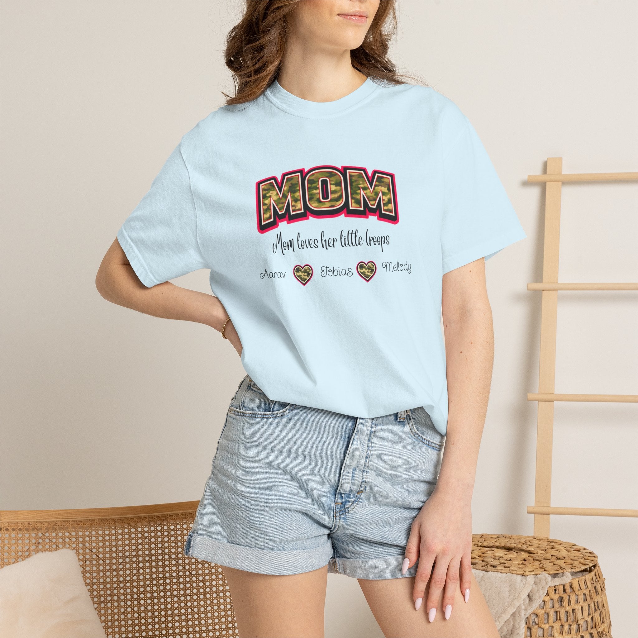Mom Camo Graphic T-Shirt — "MOM Most Loved Her Little People" Floral Heart Tee
