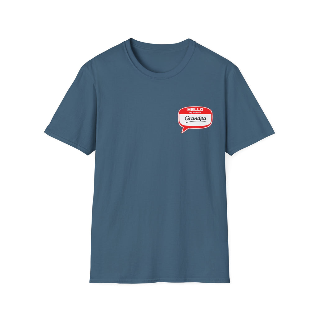 Grandpa Name Tag T-Shirt — "Hello Grandpa" Chest Badge Tee