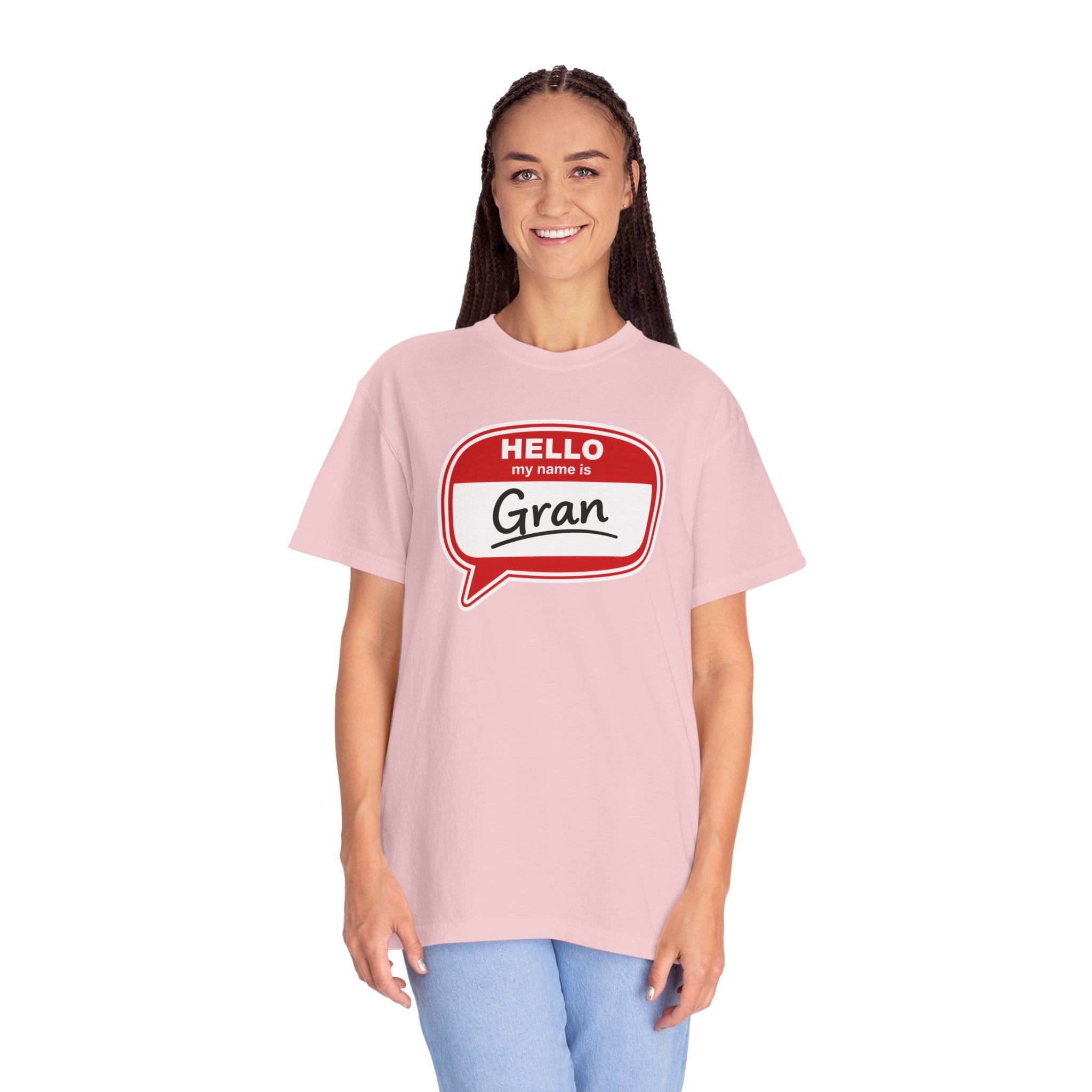 Hello My Name Is Gran T-Shirt – Funny Name Badge Tee for Grandmothers