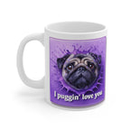 Pug Mug — "I Puggin' Love You" Personalized Coffee Cup (Custom Name, Purple Dog Design)