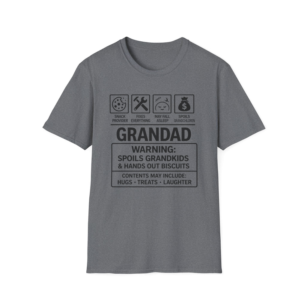 Grandad Warning T-Shirt — 'Warning: Spoils Grandkids & Hands Out Biscuits' Funny Grandpa Shirt