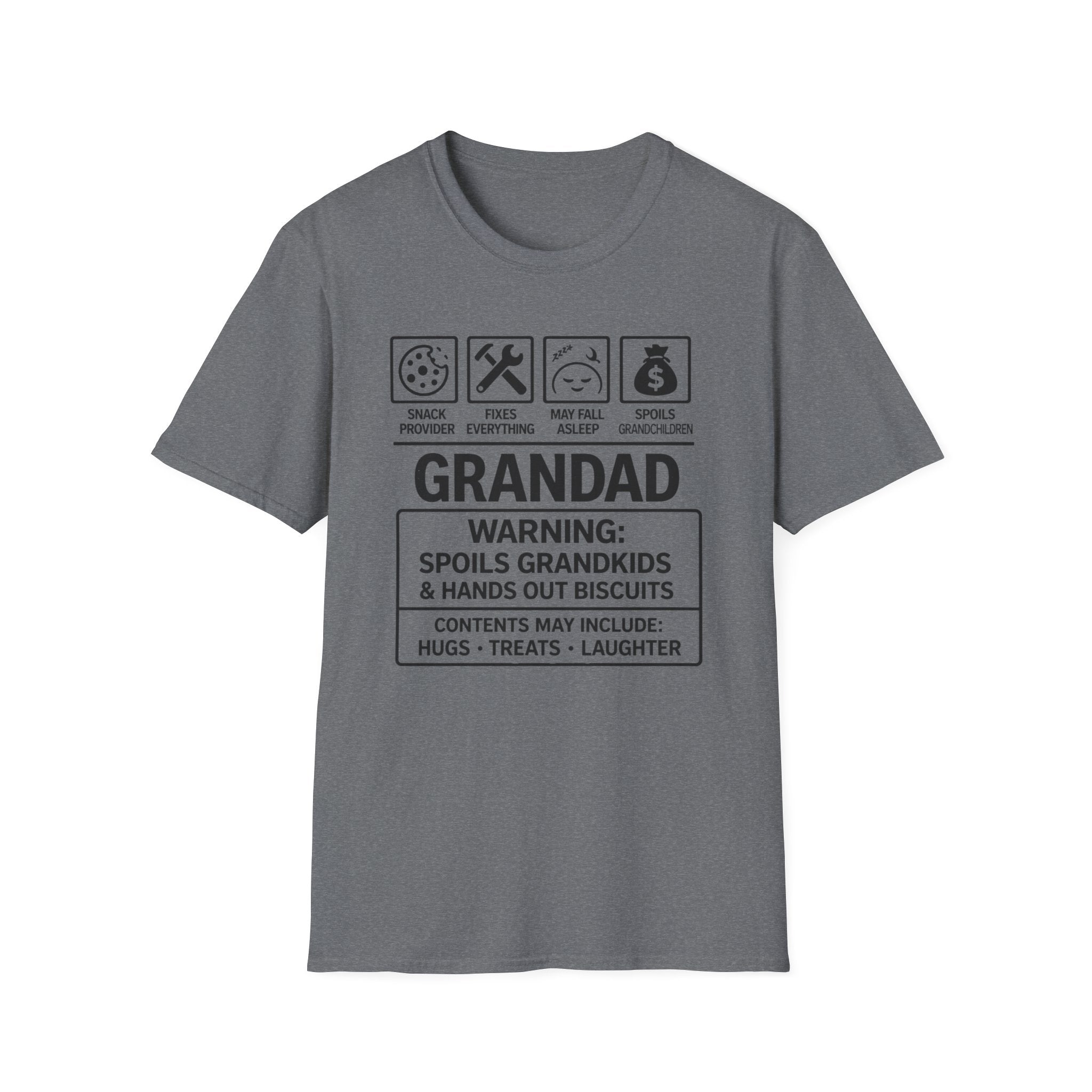 Grandad Warning T-Shirt — 'Warning: Spoils Grandkids & Hands Out Biscuits' Funny Grandpa Shirt