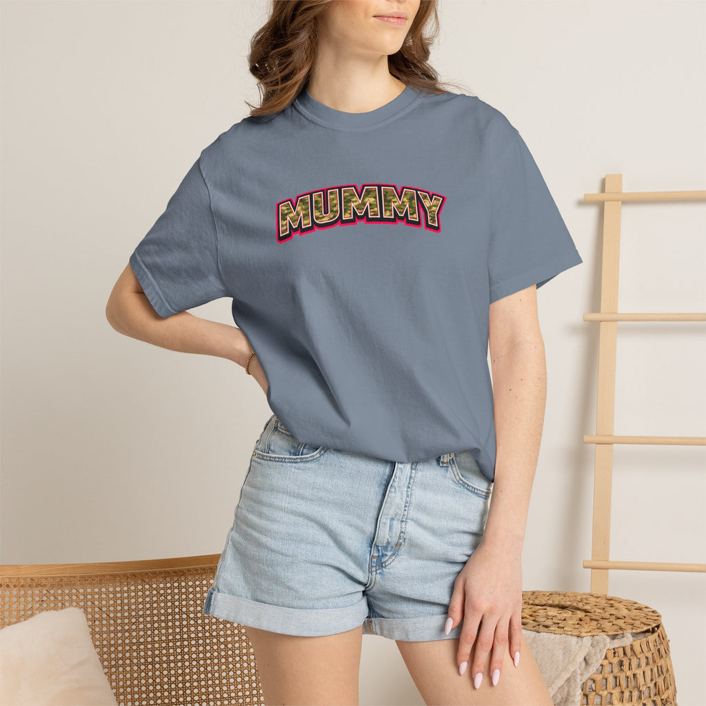 MUMMY Camo Script T-Shirt — Vintage Comic Style Mommy Tee