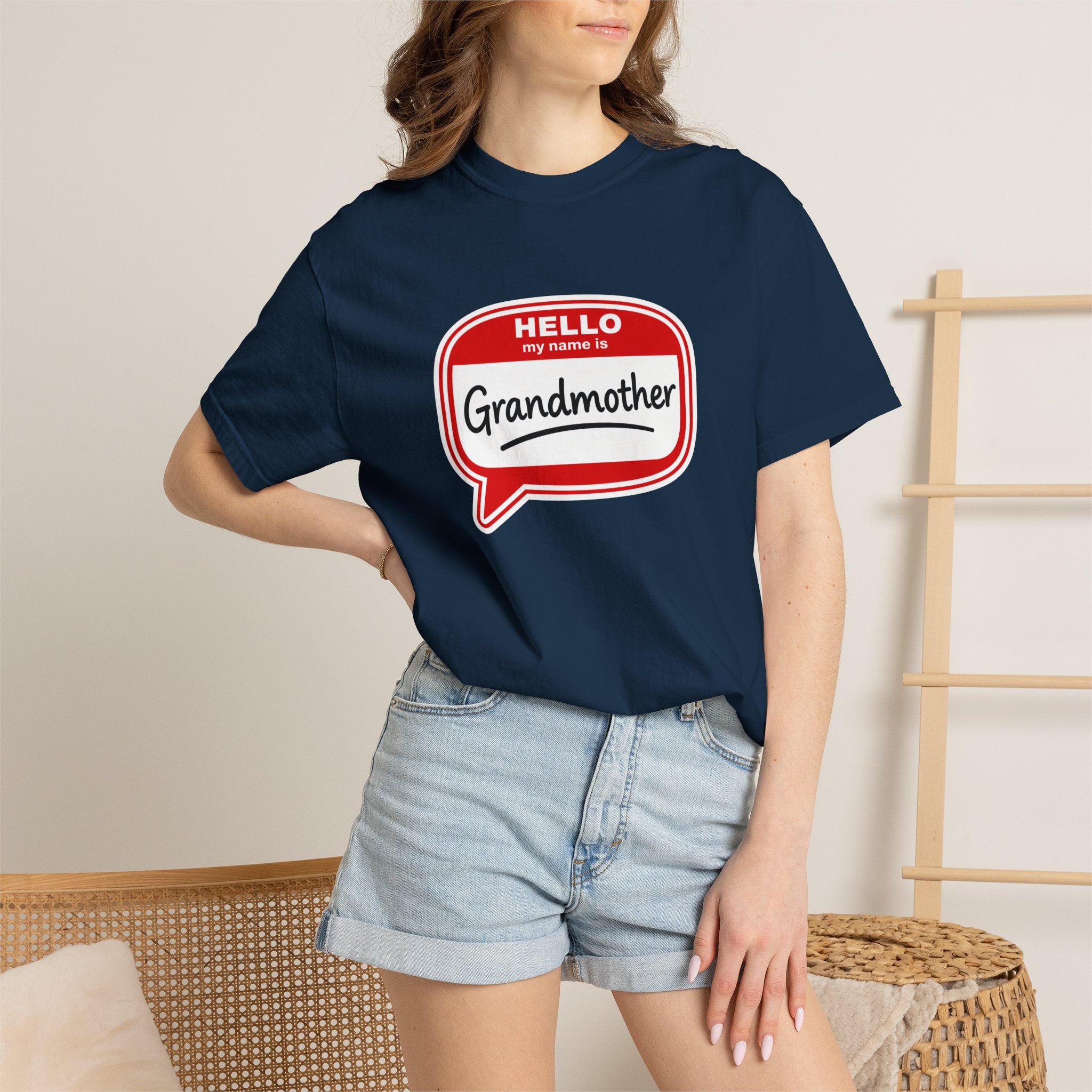 Hello My Name Is Grandmother T-Shirt - Retro Name Badge Tee for Moms & Grandmas