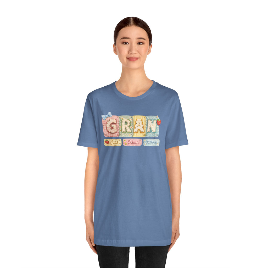 Gran Retro Patch Tee — Personalized 'Gran' Name Blocks Short Sleeve Shirt