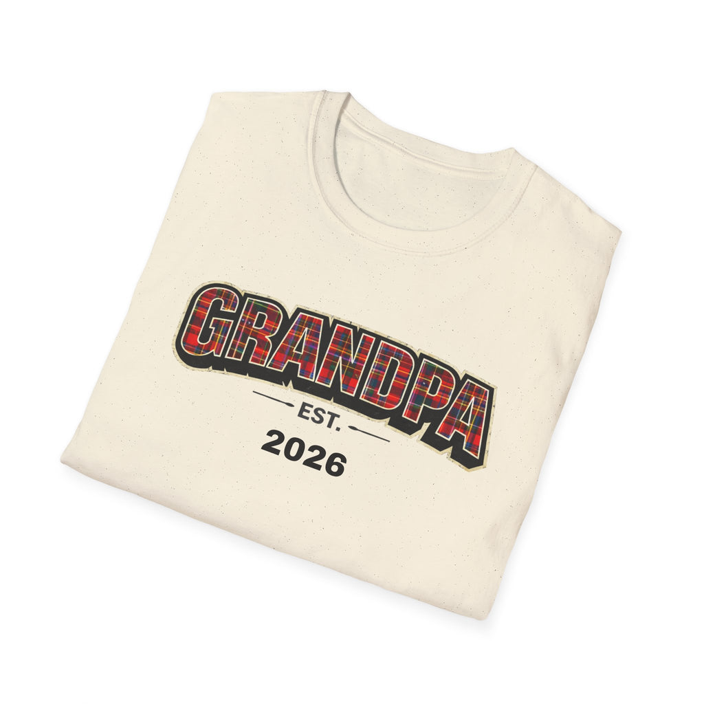 Grandpa EST. 2026 T-Shirt — New Grandpa Plaid Announcement Tee