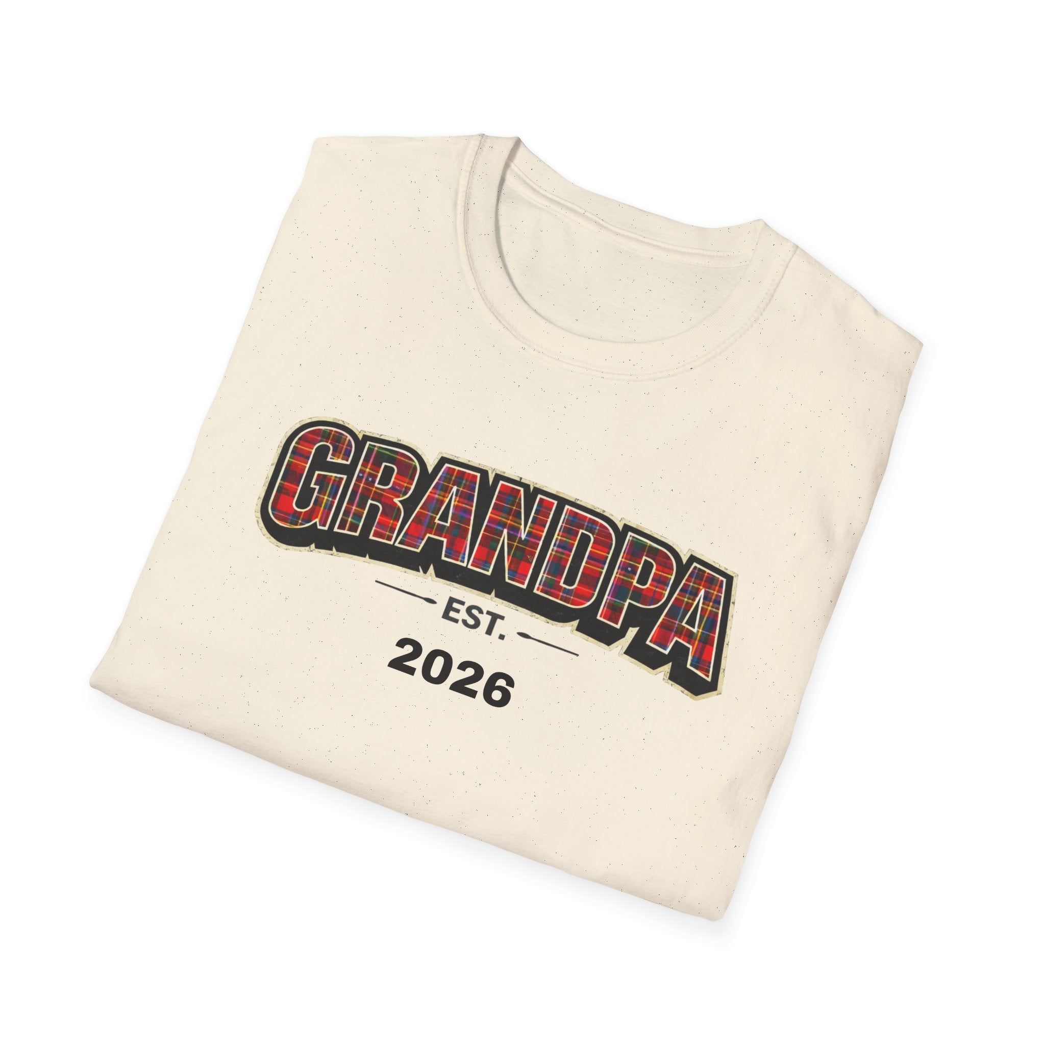 Grandpa EST. 2026 T-Shirt — New Grandpa Plaid Announcement Tee