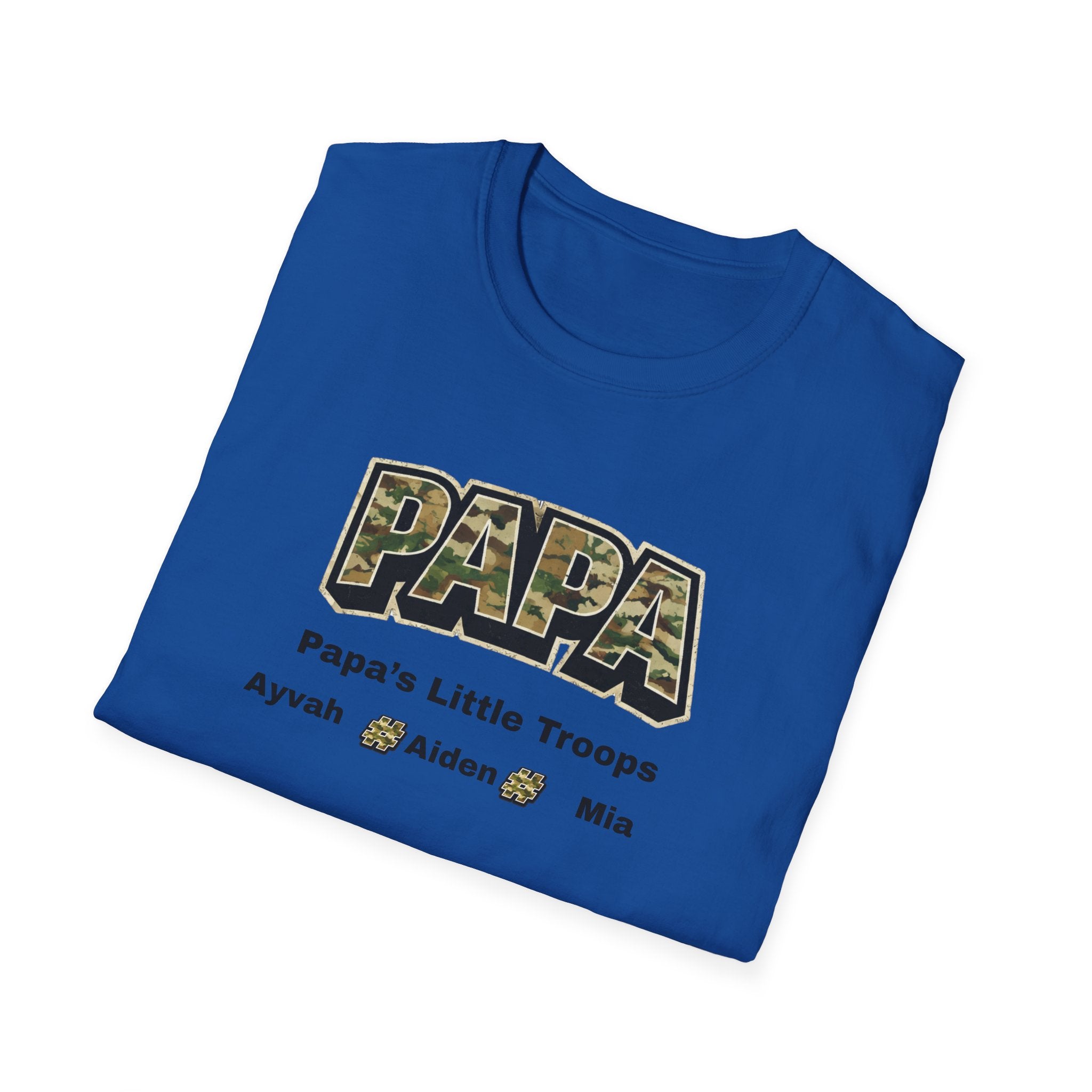 Papa Camo T-Shirt — “Papa’s Little Troops” Personalized Kids Names Tee
