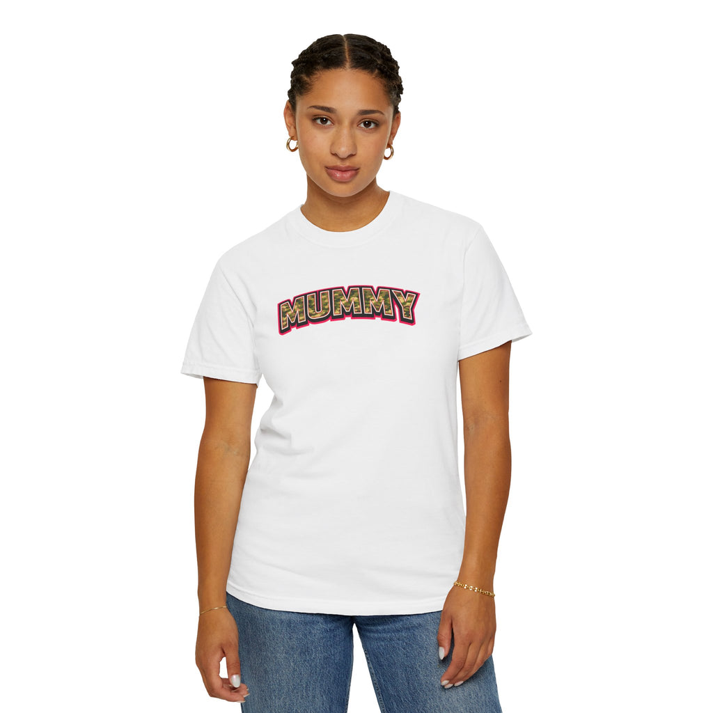 MUMMY Camo Script T-Shirt — Vintage Comic Style Mommy Tee