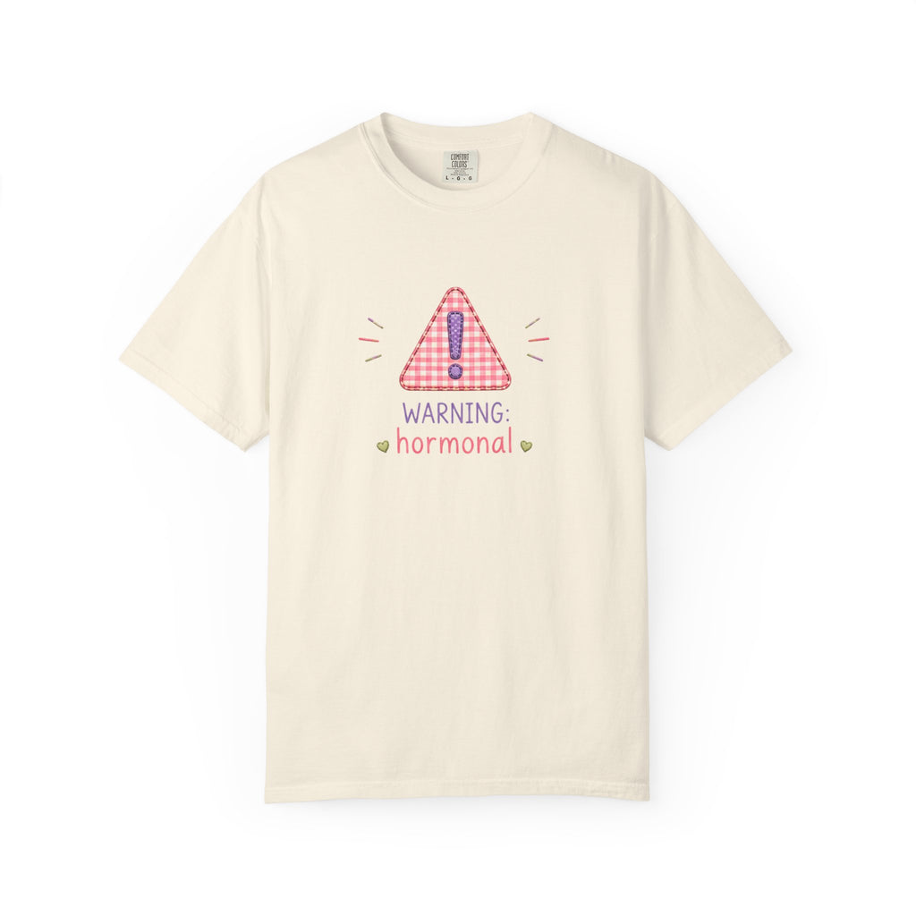 T-Shirt — "Warning: Hormonal" Cute Pink Gingham Alert Graphic