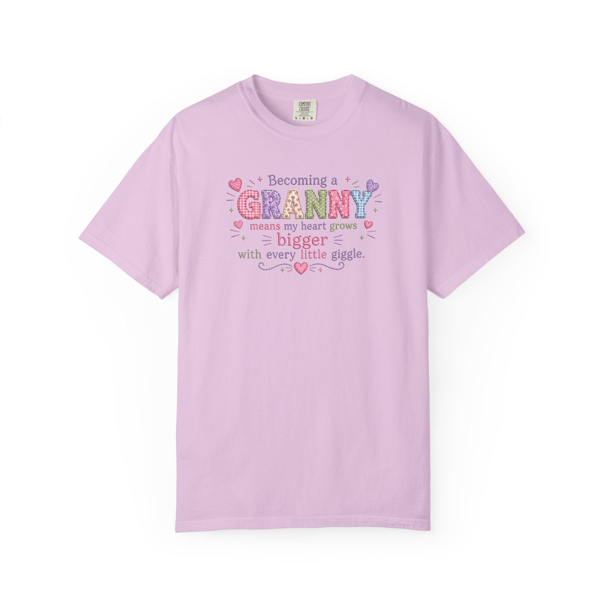 Becoming a Granny T-Shirt – Cute Grandma Shirt with "Becoming a Granny means my heart grows bigger with every little giggle" Design