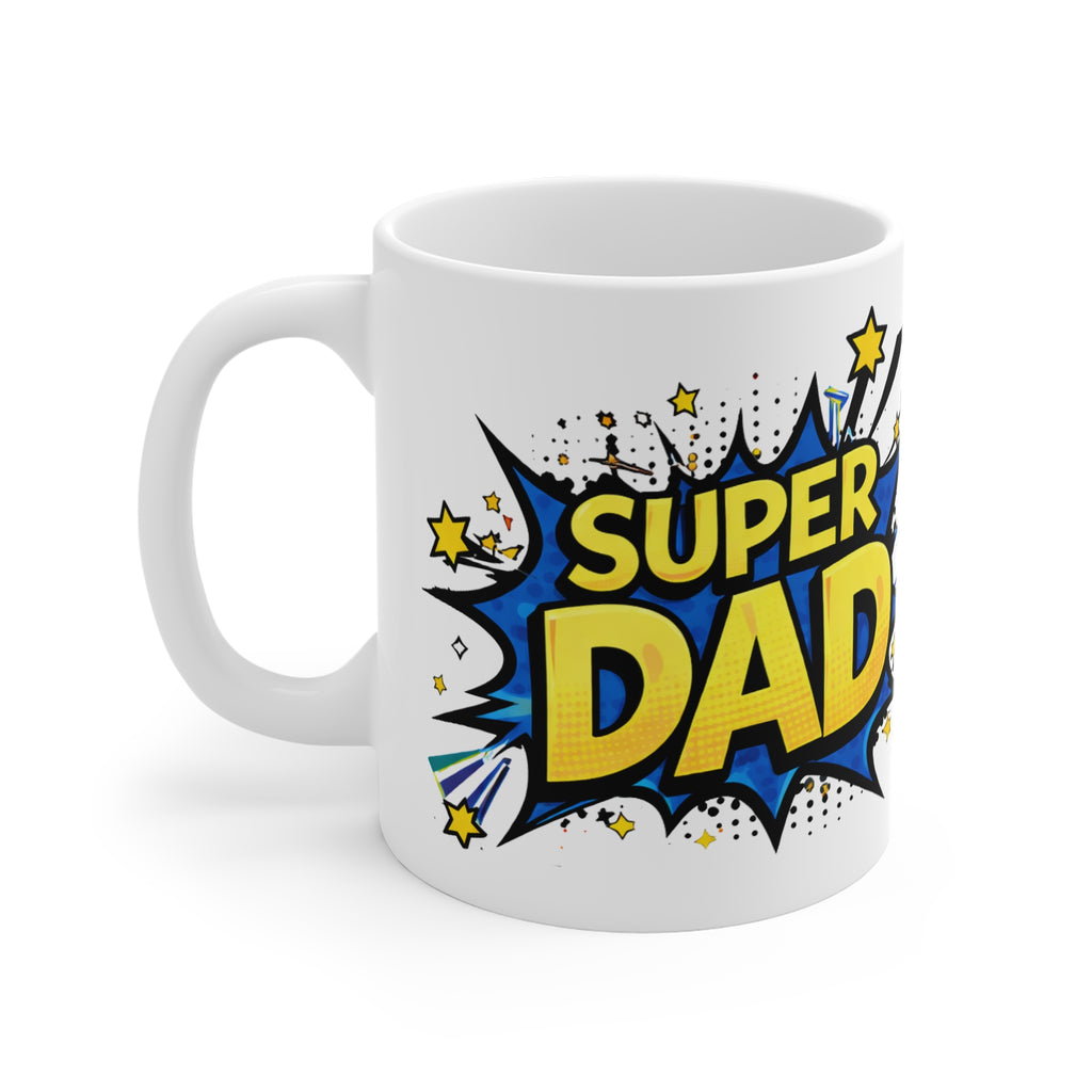 Super Dad Comic-Style 11oz White Mug — Father’s Day Gift