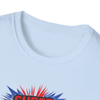 Super Dad T-Shirt – Union Jack Flag pattern Retro Comic Father’s Day Tee