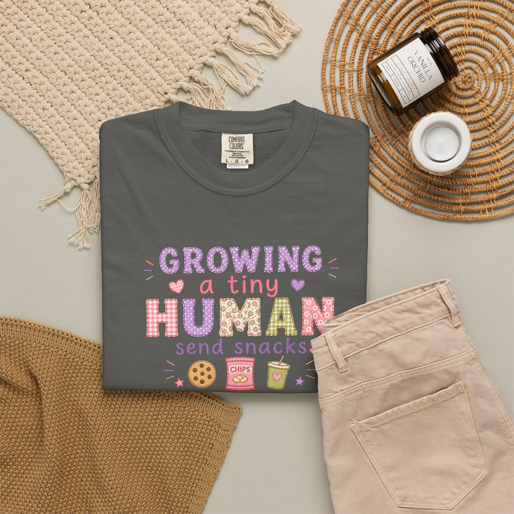 Growing a Tiny Human T-Shirt — "Growing a Tiny Human, Send Snacks" Maternity Tee