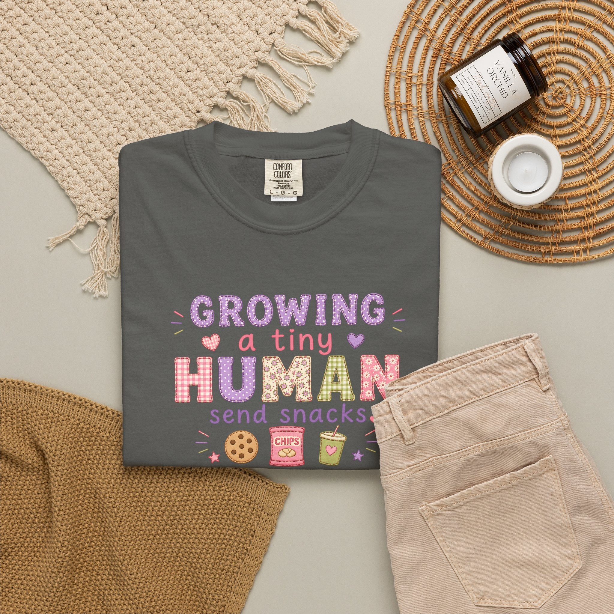 Growing a Tiny Human T-Shirt — "Growing a Tiny Human, Send Snacks" Maternity Tee