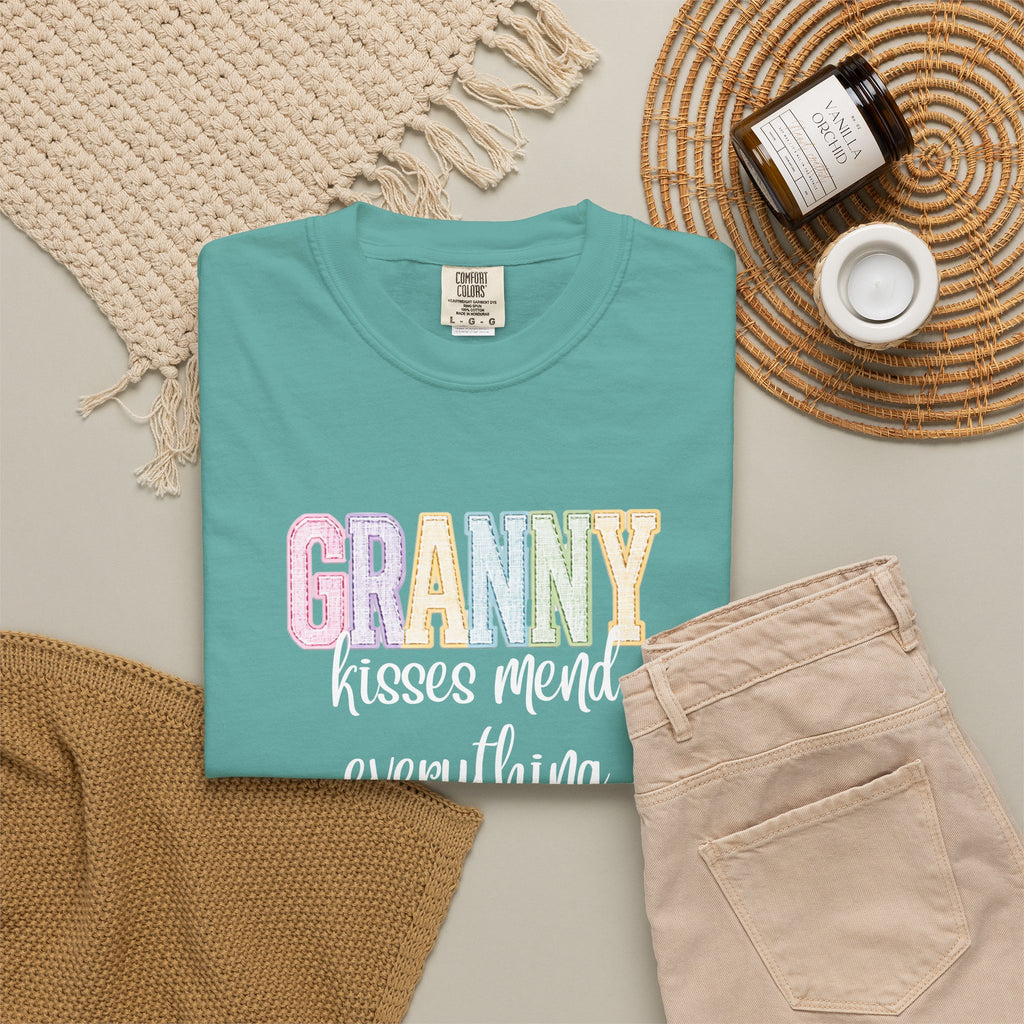 Granny Pastel Patchwork T-Shirt — Retro Rainbow 'GRANNY' Graphic Tee