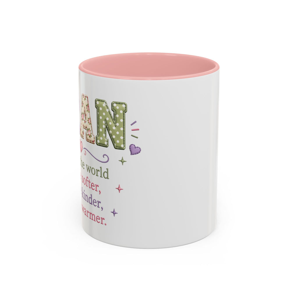Accent Coffee Mug - "GRAN" Floral Dot Design | Sweet Pink Inner & Handle, Gift for Grandmother
